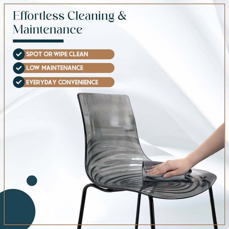 Astor Modern Minimalist Transparent Dining Chair with Black Metal Legs and Ripple Design Accent Side Chair for Indoor & Outdoor