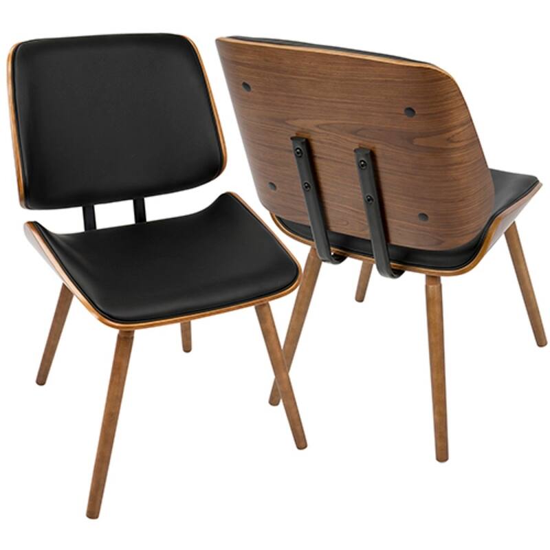 2 Black Leather Back Seat Walnut Wood Legs Lombardi Dining Chairs 32.5