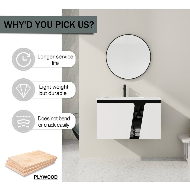32"Floating Wall-Mounted Bathroom Vanity with Single Sink,Soft-Close Cabinet Door
