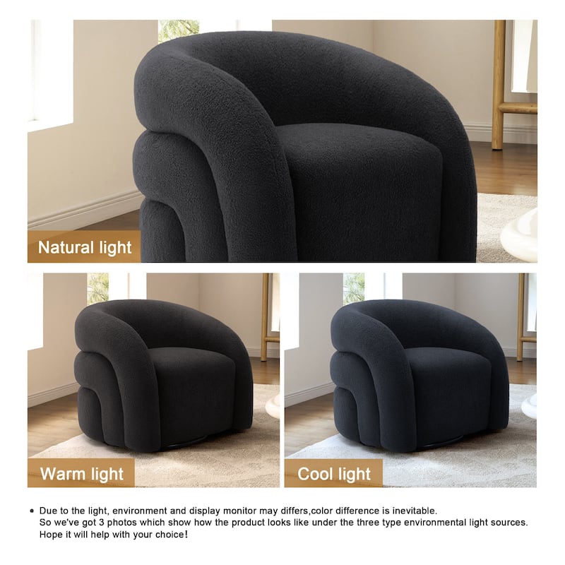 Modern Upholstered Swivel 360 degree Rotation Boucle Barrel Chair