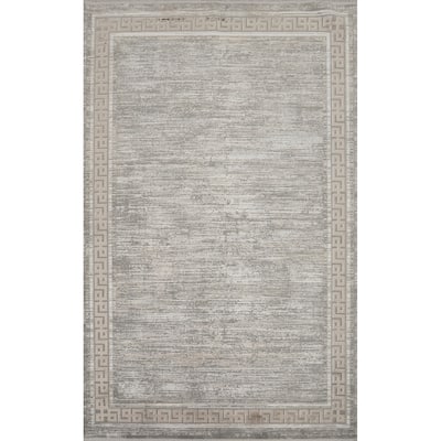 Machine Made Oriental Polyester Carpet Abstract Greys & Charcoal Distressed Area Rug - 7' 5'' X 5' 2''