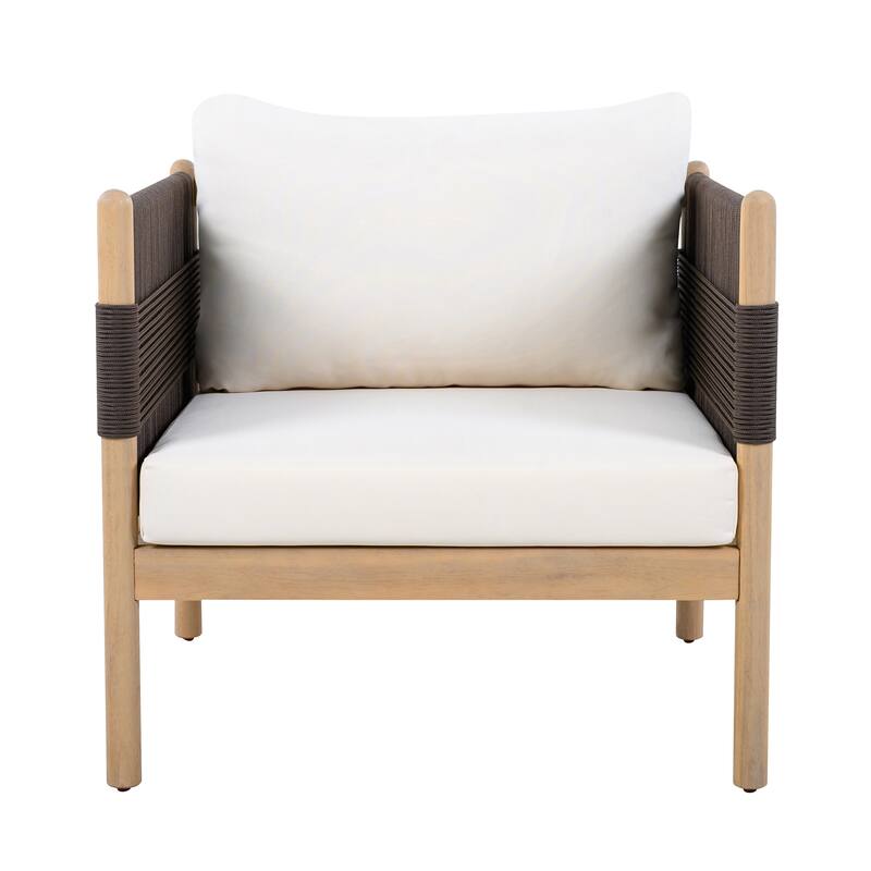 Christopher Knight Home - Outdoor Patio 29.72" Acacia Wood Club Chair with Handwoven Rope Panels and Cushions