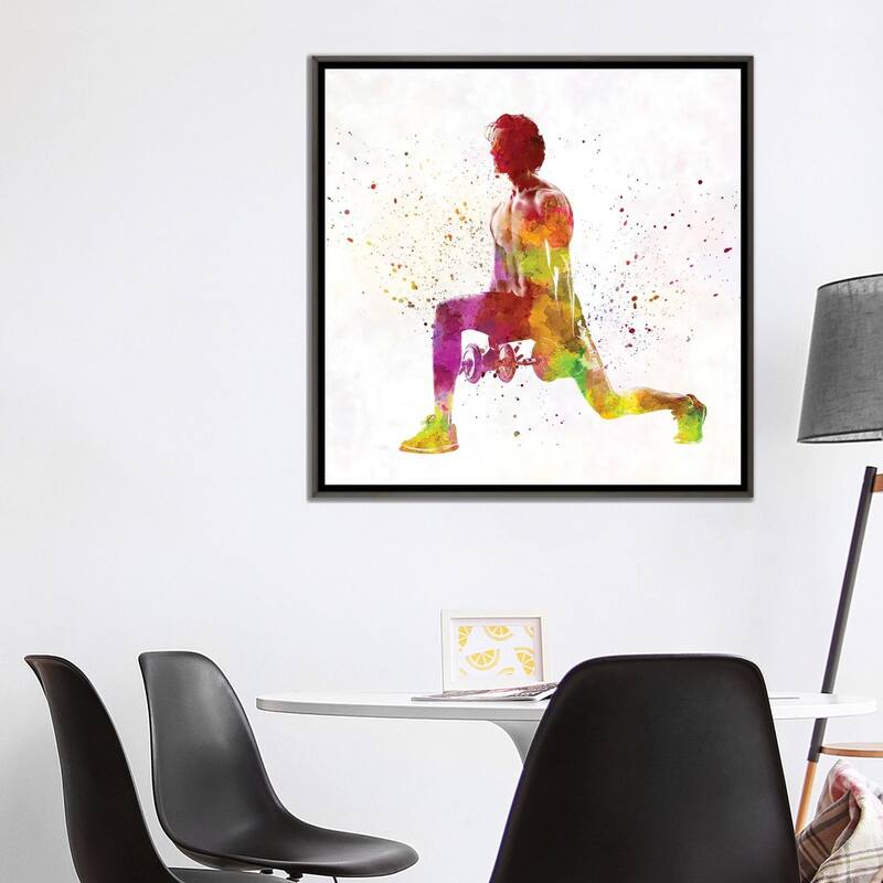 iCanvas "Young Man Practices Fitness In Watercolor XIX" by Paul Rommer Framed