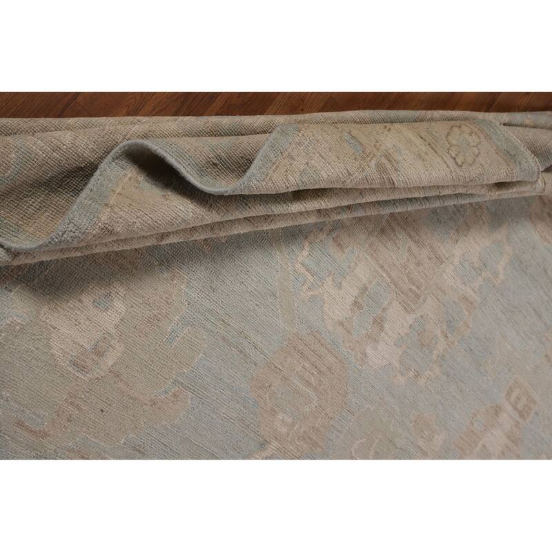 Vegetable Dye Oushak Turkish Large Area Rug Handmade Blue Wool Carpet - 12'3"x 14'6"