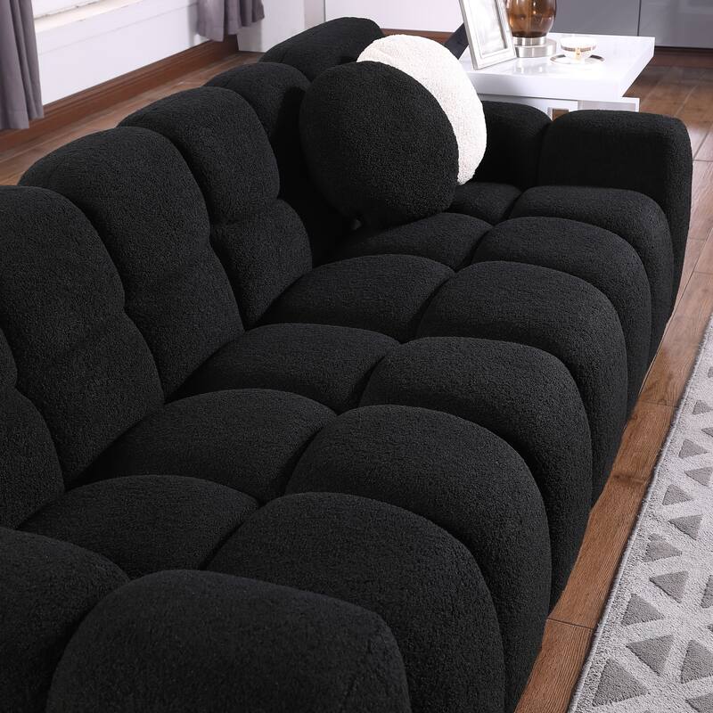 3-Seater Boucle Sofa with Plush Cushions and Marshmallow Curves