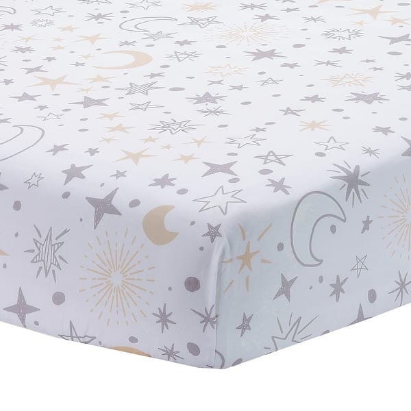 slide 2 of 5, Lambs & Ivy Goodnight Moon 100% Cotton White Fitted Crib Sheet - Moon/Stars