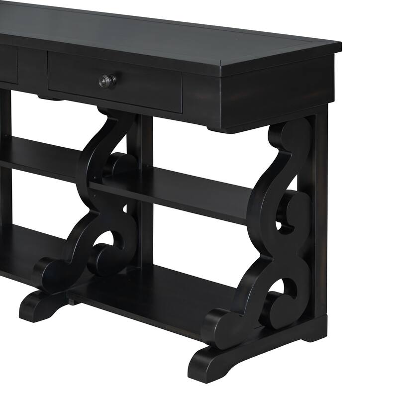 Console Table with 2 Drawers, Retro Sofa Table, Entryway Table with Open Shelves for Living Room