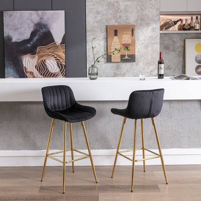 Velvet Upholstered Bar Stools With Back And Footrest(Set of 2)Black - Set of 2