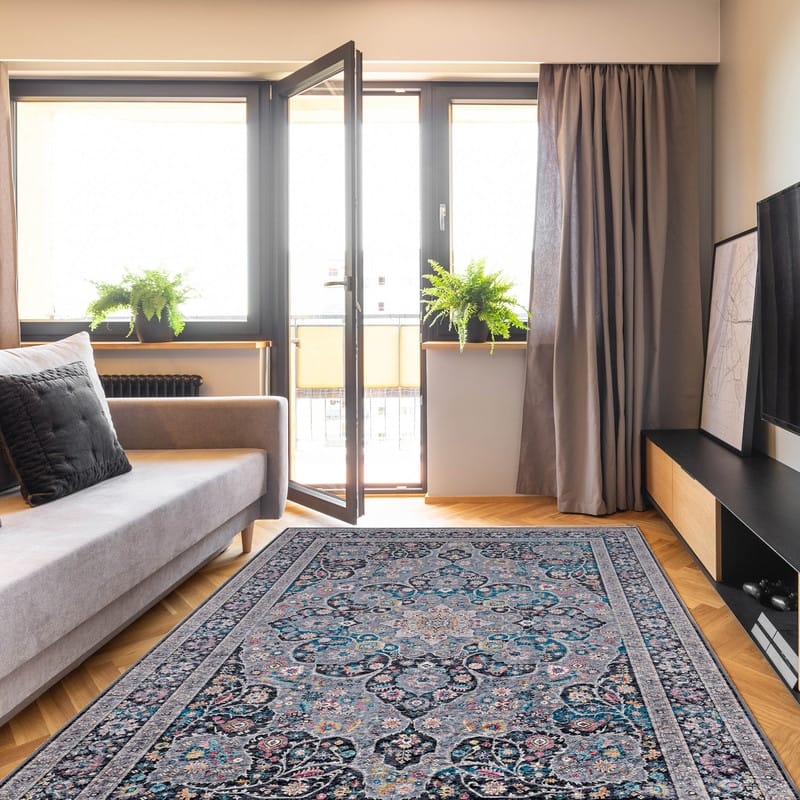 Halogen Veroni Grey/Teal Area Rug - 6'7" X 9'7"