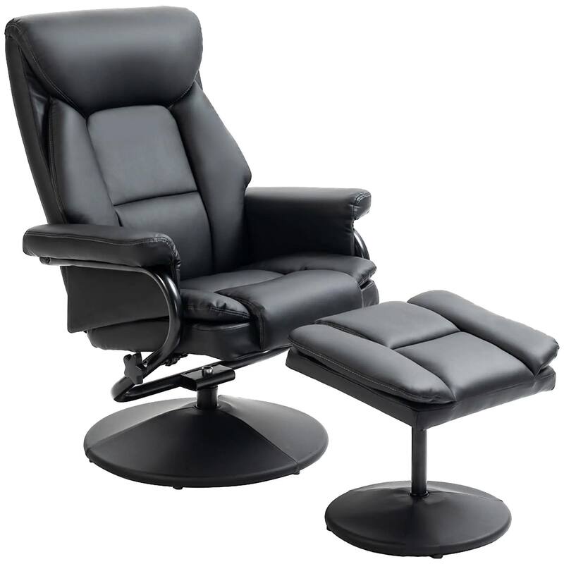 Recliner Chair with Ottoman Swivel, Faux Leather
