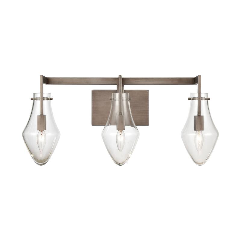 3-Light Vanity Light with Clear Teardrop Glass Shades - 26" - Weathered Zinc