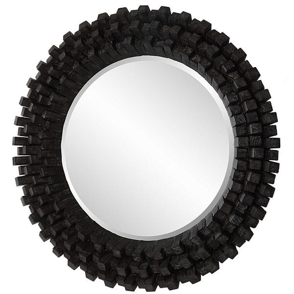 slide 2 of 5, Circle of Piers Round Wall Mirror - 42" - Black