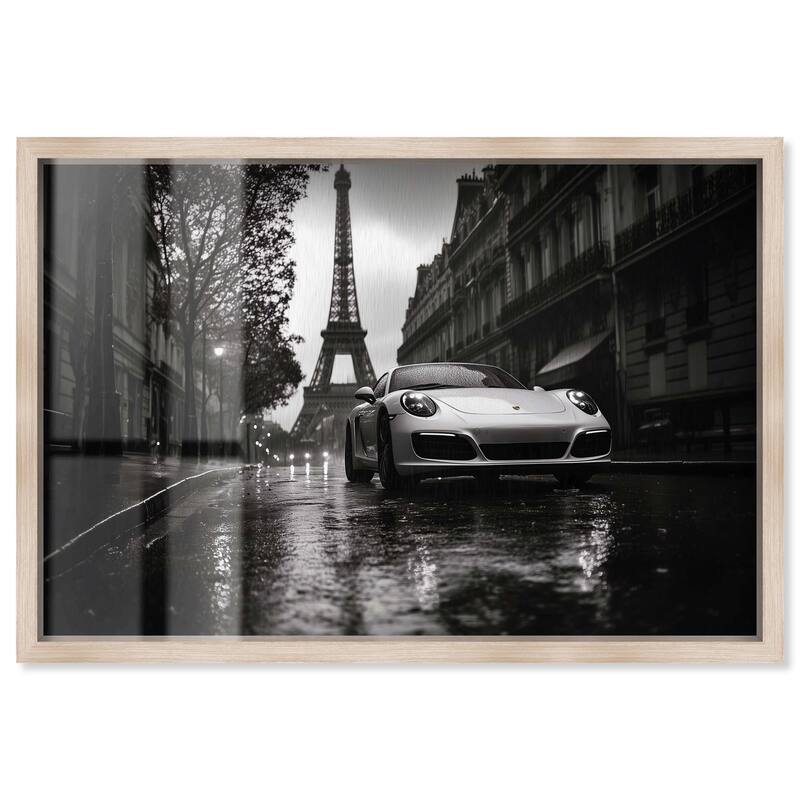 Driving in the Rain Paris Shadowbox by Art Remedy - Natural - 36" x 24"
