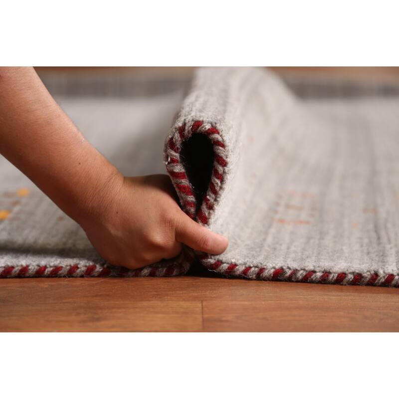 Gabbeh Indian Area Rug Hand-Knotted Grey Oriental Wool Carpet - 8'1" x 9'10"