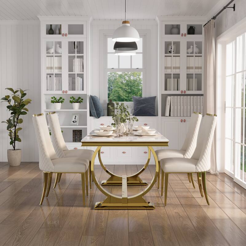Luxurious Dining Room Table Set with Velvet Dining Chairs