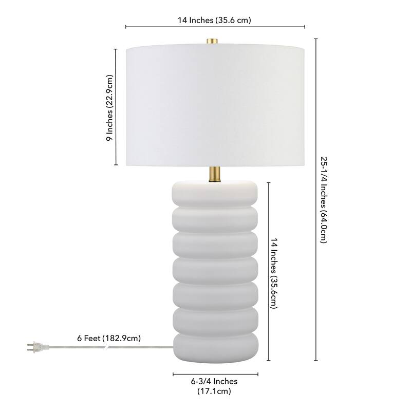 Zelda 25" Tall Glass Bubble Body Table Lamp with Fabric Shade