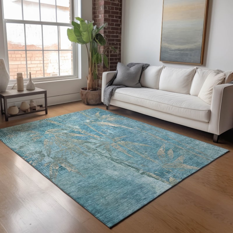 Machine Washable Indoor/ Outdoor Modern Floral Chantille Rug