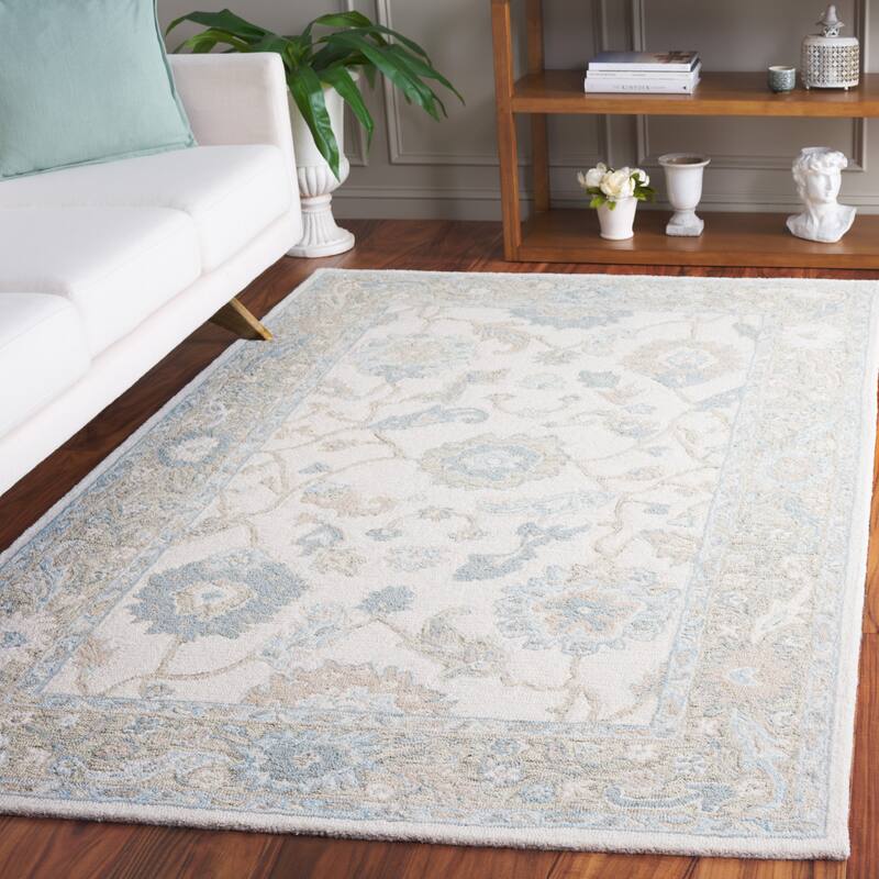 SAFAVIEH Handmade Ebony Yulija Modern & Contemporary Wool Rug - 5' x 8' - Ivory/Blue