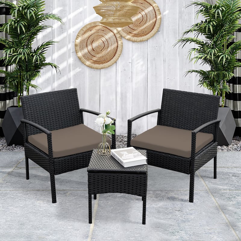 3 PCS Outdoor Patio Bistro, Rattan Conversation Chairs Set, Balcony Furniture Set - 28"H x 23.3"W x 23.3"D