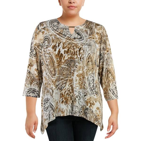Shop Alfred Dunner Womens Plus Deck The Halls Dress Top Paisley 3 4 Sleeve Overstock 25590129