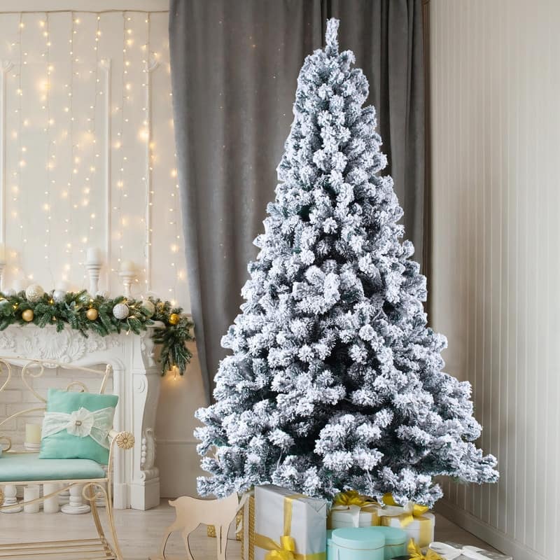 6ft Flocking Tied Light Christmas Tree - 6 Foot