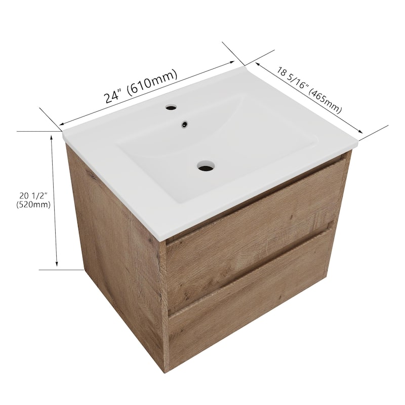 Bathroom Vanity With Sink In 24/28/30/60 Inch, Floating Bathroom Vanity With Soft Close Drawer - 60"W x 18.3"D x 20.5"H - Imitative Oak