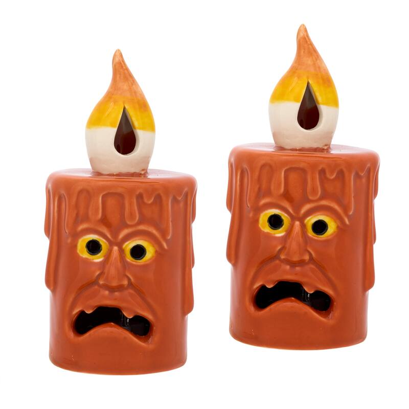 National Tree Company 7" Orange Halloween Porcelain Candle (Set of 2) - 7 in