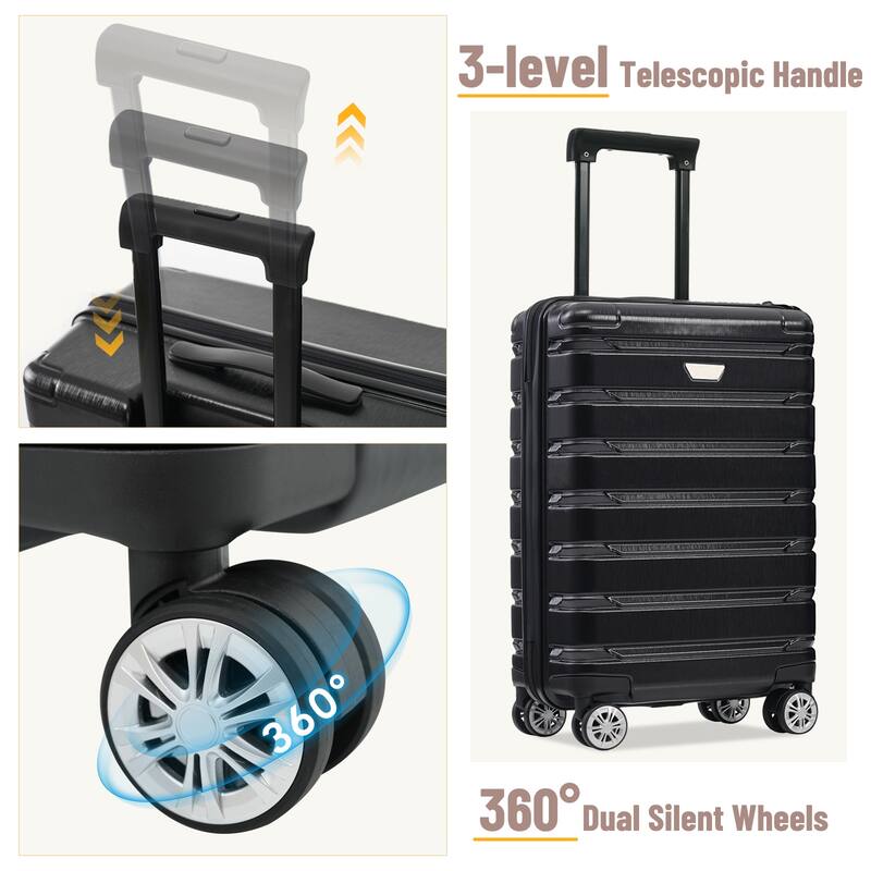 3-Piece, 20, 24, 28-Inch Modern Hard-Shell Luggage with Spinner Wheels and Telescopic Handle, for Boarding Travel