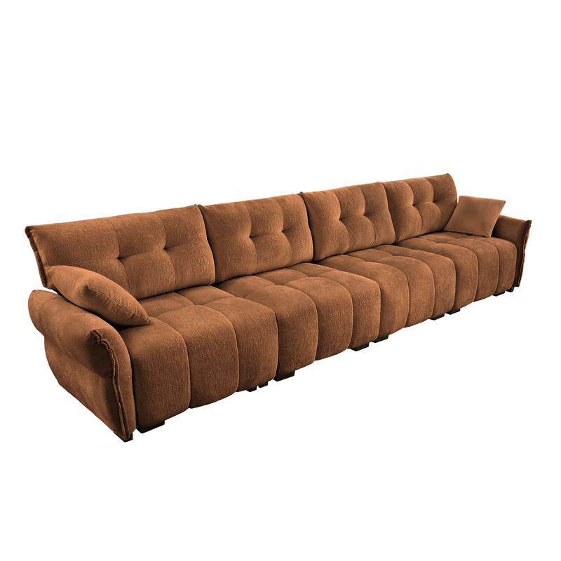 141.7" Chenille 5-Seat Sofa with Tufted Design,High-Resilience Sponge Cushions