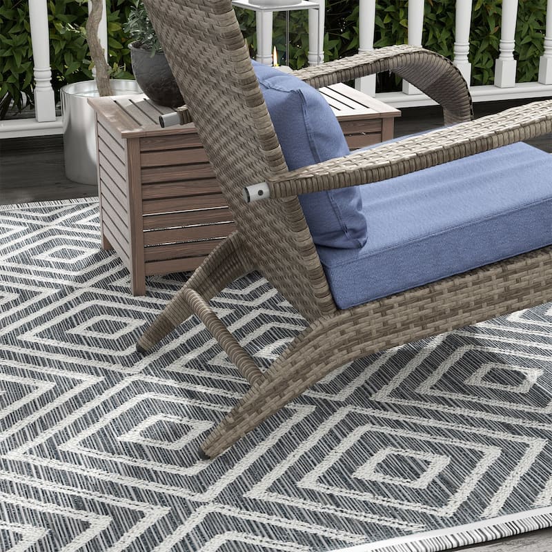 Outsunny Patio Wicker Adirondack Chair with Ottoman, Outdoor Fire Pit Chair