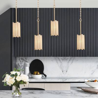 Tifany Modern Glam Gold 1-Light Pendant Cylinder Glass Kitchen Island Light - 4.5'' L x 4.3'' W x 18'' H