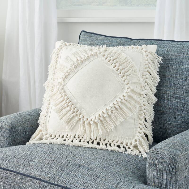 57 Grand by New Concept Washables Boho Diamond Fringe Throw Pillow , ( 18" x 18" )