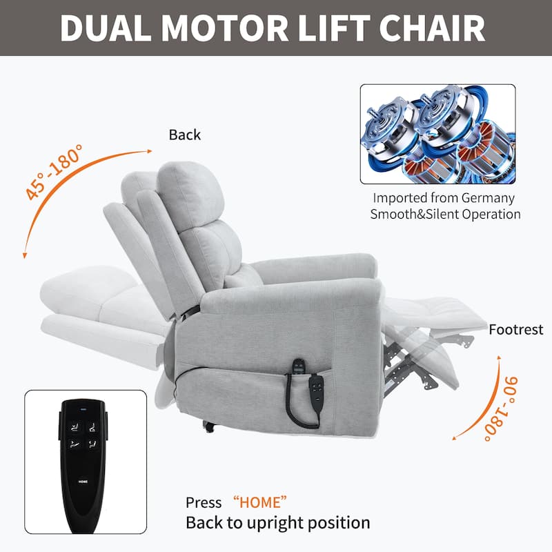 Roomfitters Dual Motor Power Lift Recliner 180 Flat Infinite Position Heat Massage Heavy Duty Leatherair Sofa