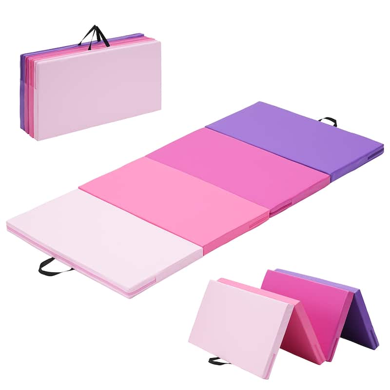 Zenova Gymnastics Mat 6' x 3' x 2" Four Fold Folding Exercise Mat with Carrying Handles - Purple