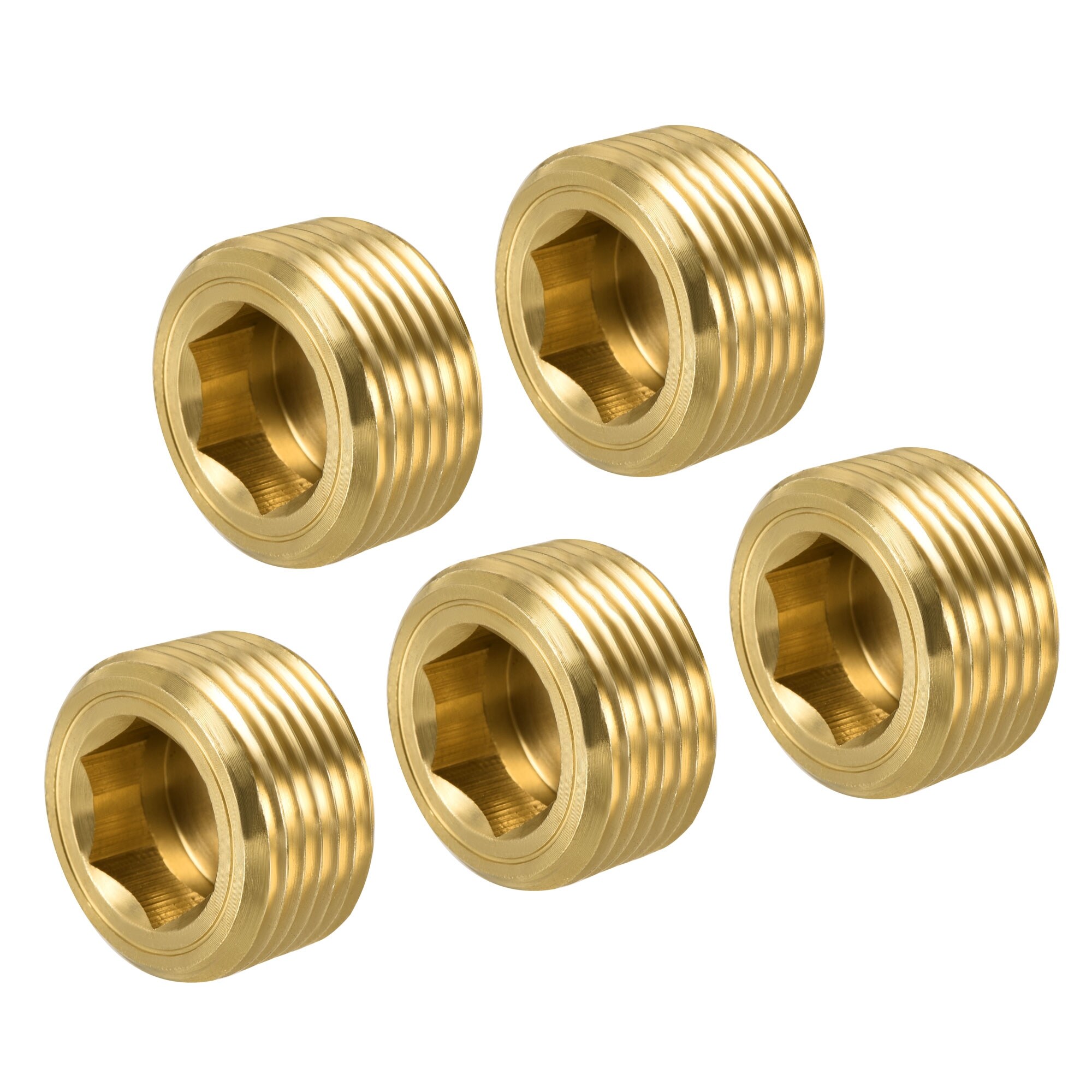5-Piece Brass Pipe Plug Set - 3/4" NPT Male, Internal Hex Head Socket, End Caps