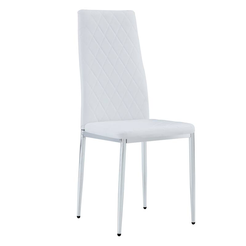 Leather Dining Table Chair Set of 6, High Back Dining Chair, Grid Armless Lounge Chair, Office Chair with C-Shaped Metal Legs