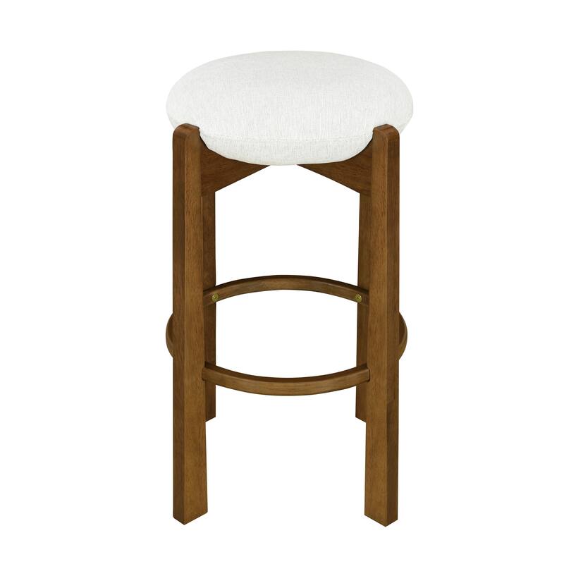Christopher Knight Home - Tara Rubberwood Upholstered Barstools in Walnut and Ivory Fabric