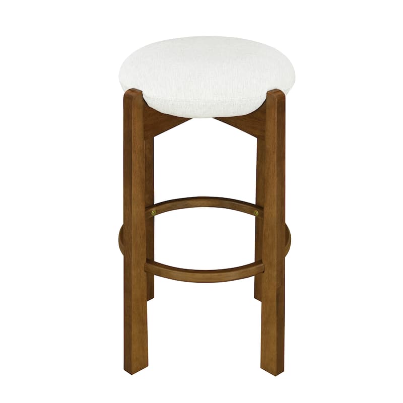 Roomfitters Tara Indoor Rubberwood Barstools with Ivory Upholstery, Dark Walnut Finish