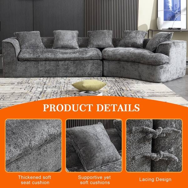 Boucle Upholstered Oversized 3 Seater Comfy Sofa Unique Double Seat and Corner Construction for Apartment