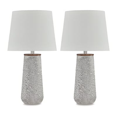 Roe Table Lamp Set of 2, Antique White Textured Metal Base. Drum Shade