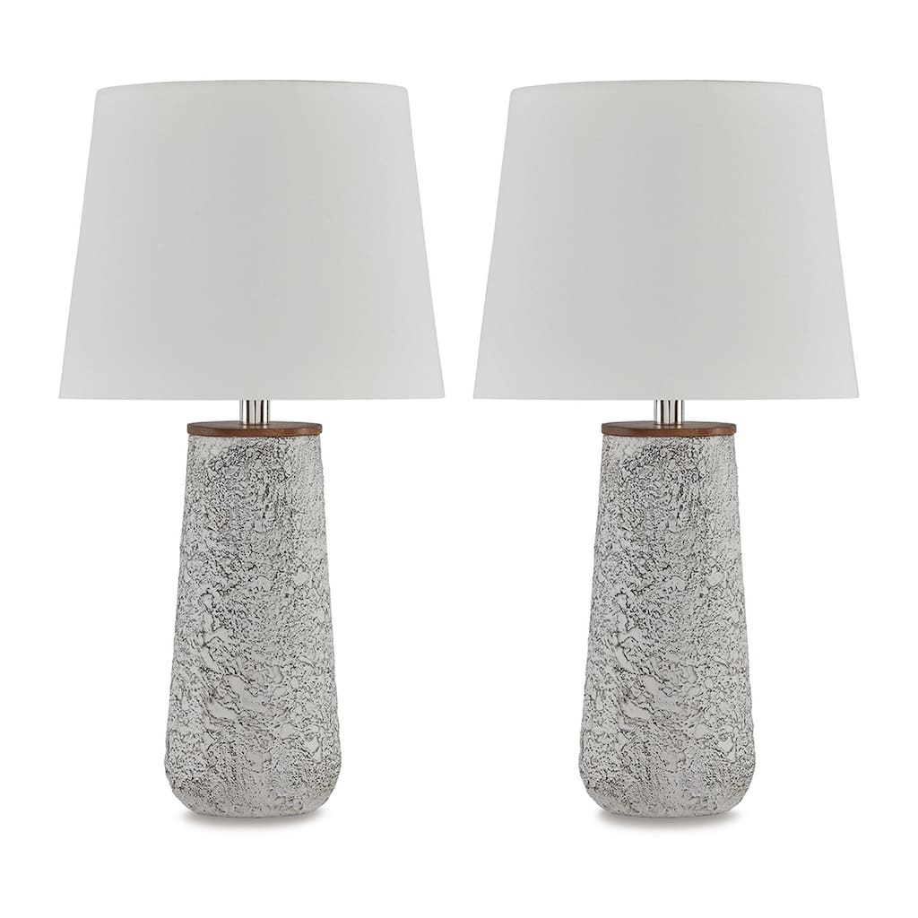 Roe Table Lamp Set of 2, Antique White Textured Metal Base. Drum Shade