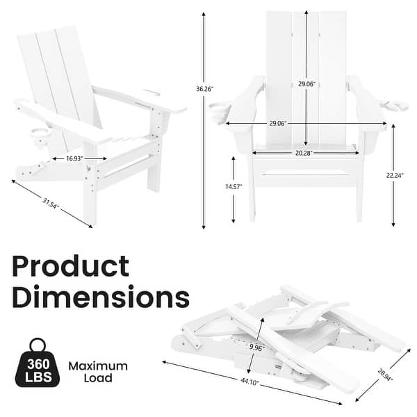 dimension image slide 4 of 10, HDPE Modern All weather Adirondack Chairs with Cup-holders