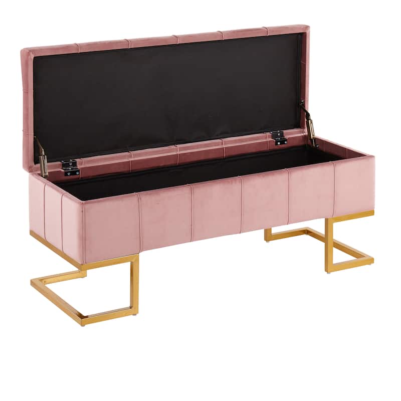 Silver Orchid Crossgar Velvet Storage Bench with Flip-Top Lid