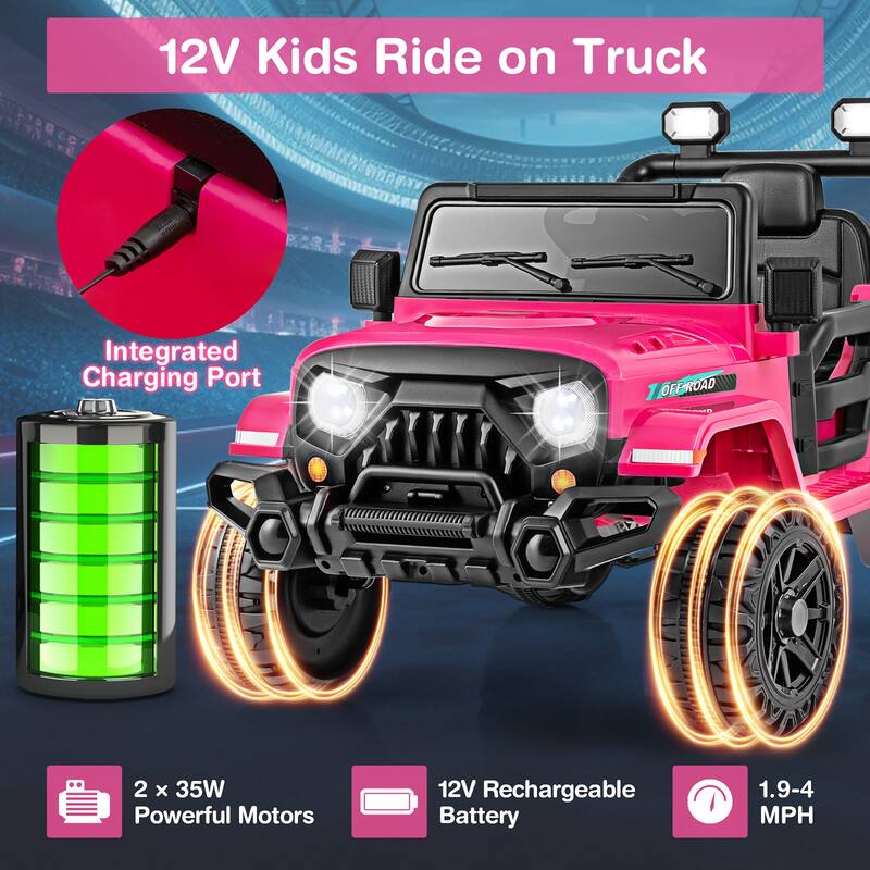 Gymax 12V Kids Ride on Truck Car w/Remote Control Threaded Wheels 3