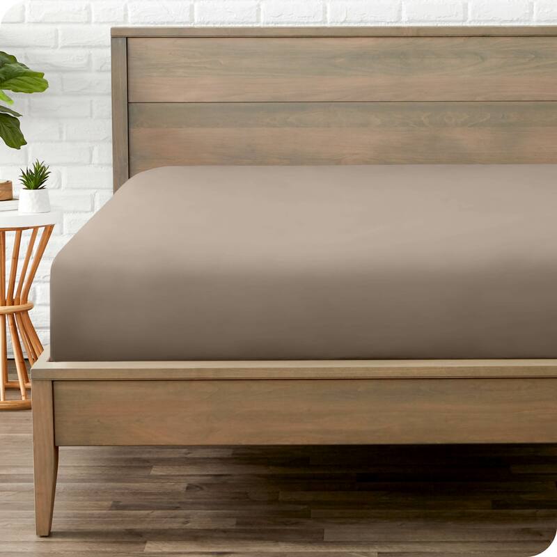 Bare Home Double Brushed Deep Pocket Fitted Sheet - Short Queen - Taupe
