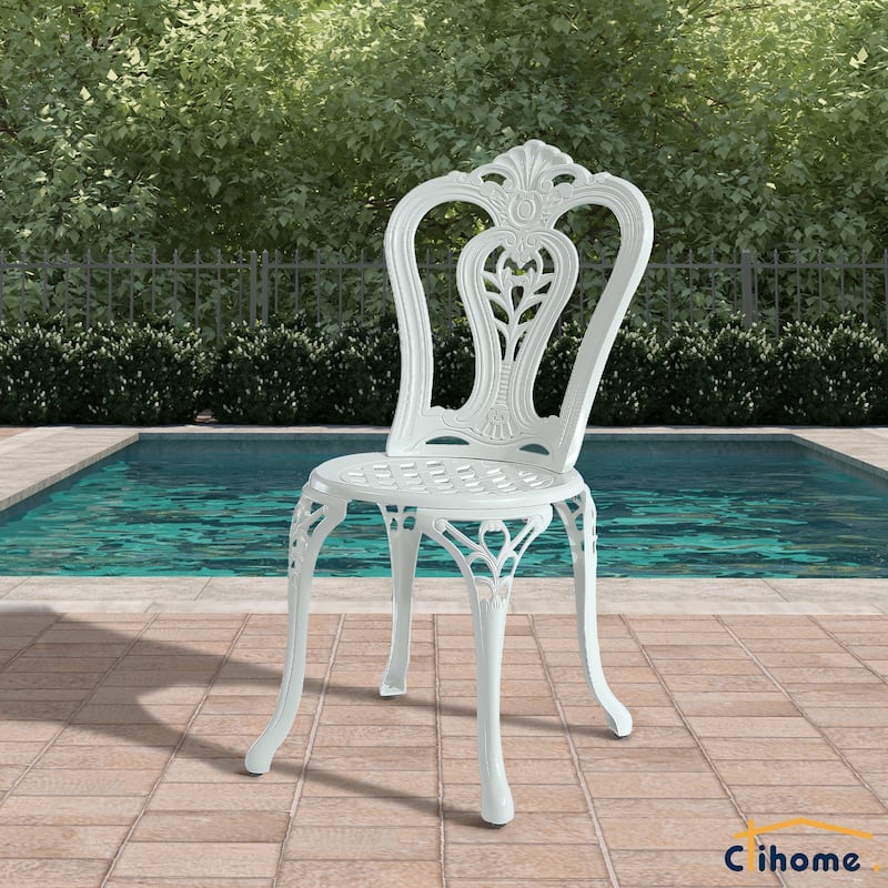 Clihome Outdoor Cast Aluminum Bistro Chair (Set of 2) - White