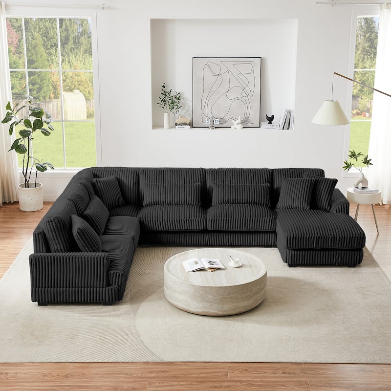 129" Oversized Sectional Sofa, U-shaped Sofa Couch Modern Corduroy Upholstered Deep Seat Sofa with Chaise Lounge