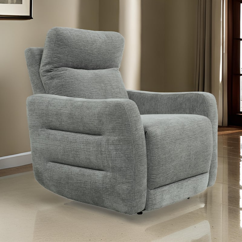 Eddie 38 Inch Power Lay Flat Recliner Chair, Gray Chenille, Power Headrest