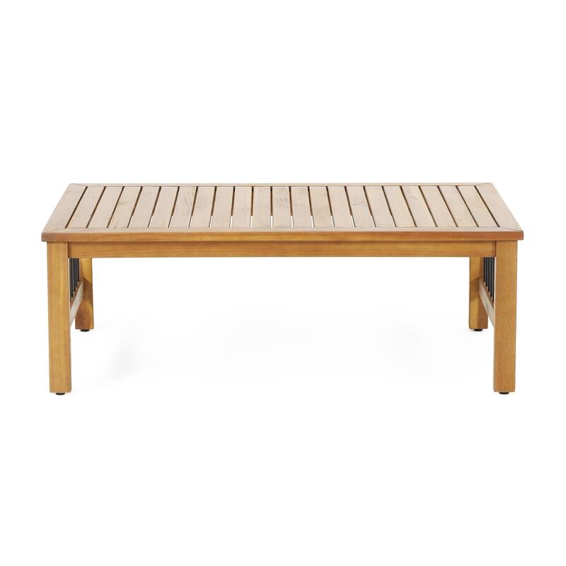 Elias Acacia Wood and Iron Outdoor Loveseat and Coffee Table Set with Cushions by Christopher Knight Home