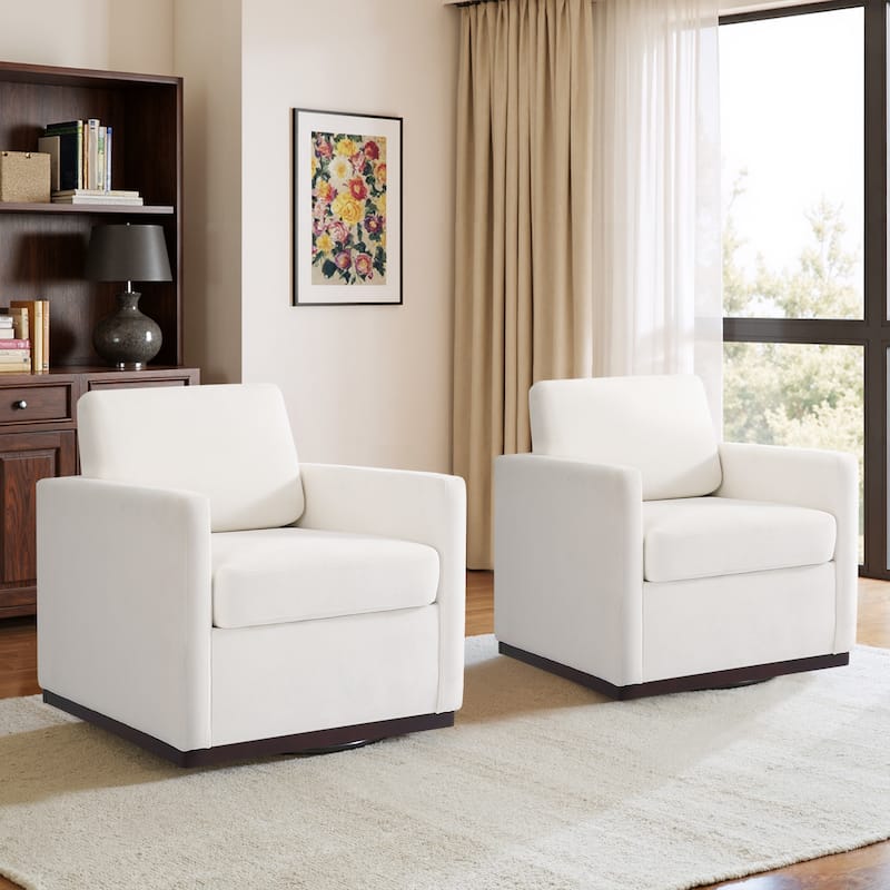 Set of 2 Modern Cozy Swivel Accent Chairs Upholstered Arm Chairs - Beige - Chenille